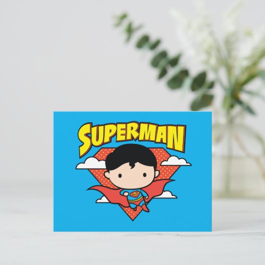 Chibi Superman Polka Dot Shield und Name Postkarte (Stehend Vorderseite)