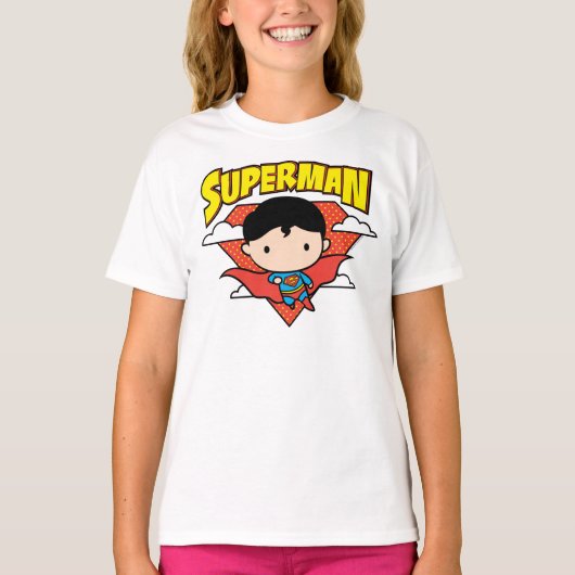Chibi Superman Polka Dot Shield und Name T-Shirt (Vorderseite)
