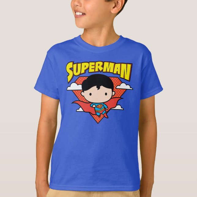 Chibi Superman Polka Dot Shield und Name T-Shirt (Vorderseite)