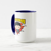 Chibi Superman Polka Dot Shield und Name Tasse (Vorderseite Links)