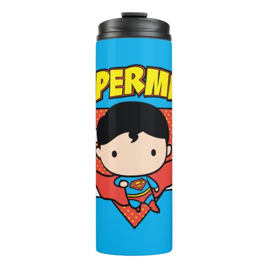 Chibi Superman Polka Dot Shield und Name Thermosbecher (Vorderseite)