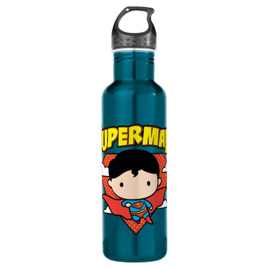Chibi Superman Polka Dot Shield und Name Trinkflasche (Vorderseite)