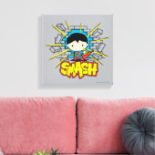 Chibi Superman schleicht durch eine Ziegelmauer Leinwanddruck (Insitu (Wohnzimmer))
