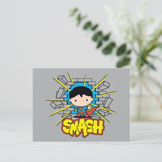 Chibi Superman schleicht durch eine Ziegelmauer Postkarte (Stehend Vorderseite)