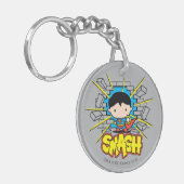 Chibi Superman schleicht durch eine Ziegelmauer Schlüsselanhänger (Vorderseite links)