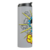 Chibi Superman schleicht durch eine Ziegelmauer Thermosbecher (Nach links gedreht)