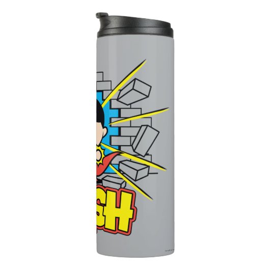 Chibi Superman schleicht durch eine Ziegelmauer Thermosbecher (Nach rechts gedreht)