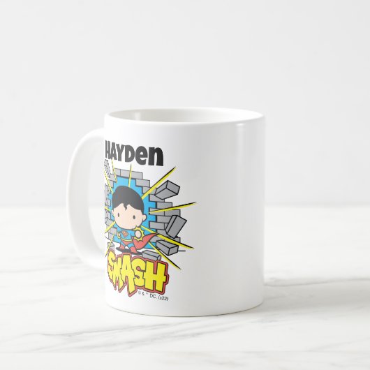 Chibi Superman Smashing Through Brick Wall Kaffeetasse (Vorderseite Links)