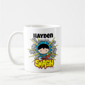 Chibi Superman Smashing Through Brick Wall Kaffeetasse (Links)