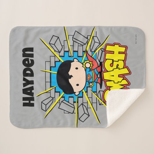 Chibi Superman Smashing Through Brick Wall Sherpadecke (Vorderseite (Horizontal))