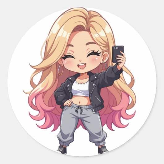 Chibi Süße Runder Aufkleber (Vorderseite)
