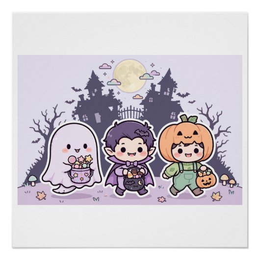 Chibi-Süßes-oder-Saures-Halloween-Kinder-Design Poster (Vorderseite)