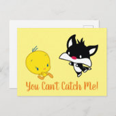 Chibi SYLVESTER™ Chasing TWEETY™ Postkarte (Vorne/Hinten)