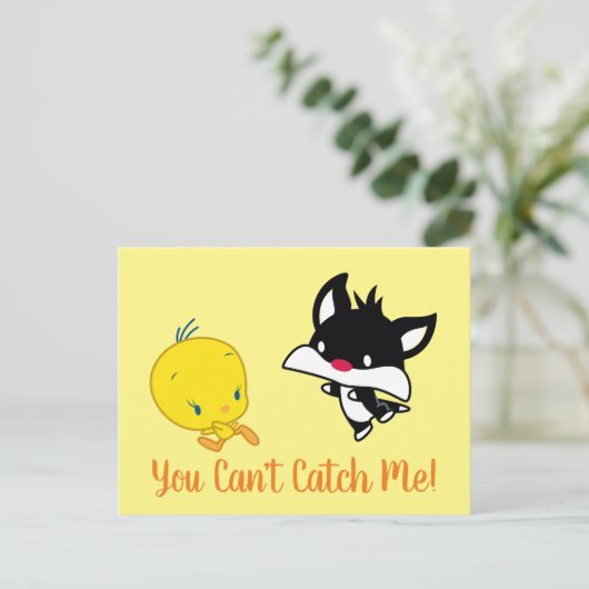 Chibi SYLVESTER™ Chasing TWEETY™ Postkarte (Stehend Vorderseite)