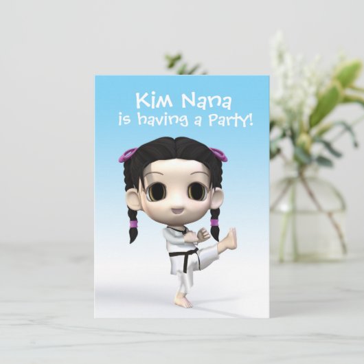 Chibi Taekwondo Einladung (Stehend Vorderseite)