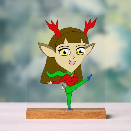 Chibi tanzend Rentiermädchen Acrylschild (Neutral)