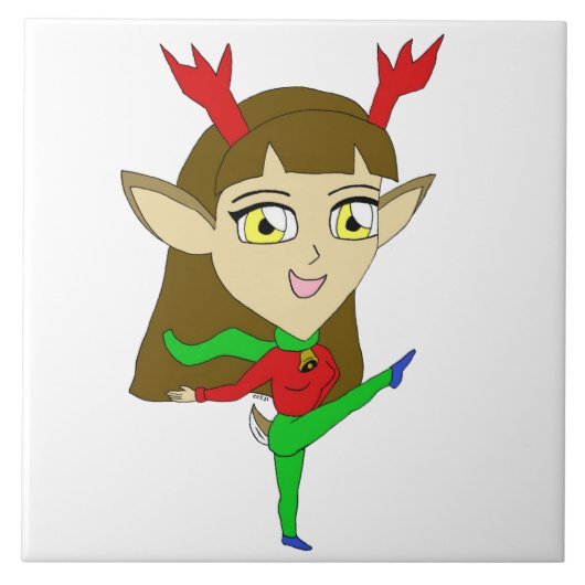Chibi tanzend Rentiermädchen Fliese (Vorderseite)