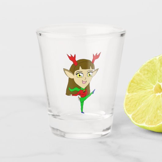 Chibi tanzend Rentiermädchen Schnapsglas (Vorderseite)