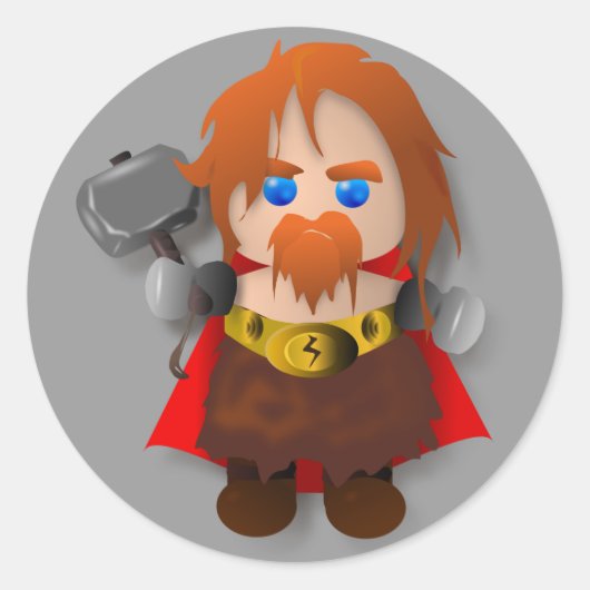Chibi Thor mit Hammer Runder Aufkleber (Vorderseite)