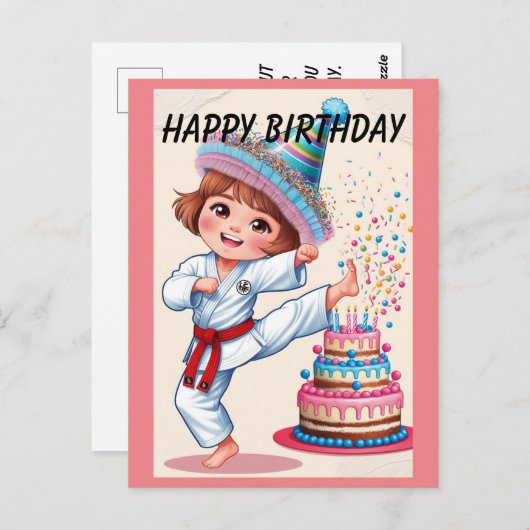 Chibi tritt Geburtstagskuchen Postkarte (Vorne/Hinten)