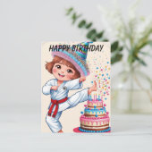 Chibi tritt Geburtstagskuchen Postkarte (Stehend Vorderseite)