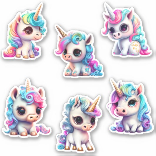 Chibi Unicorns Aufkleber (Vorderseite)