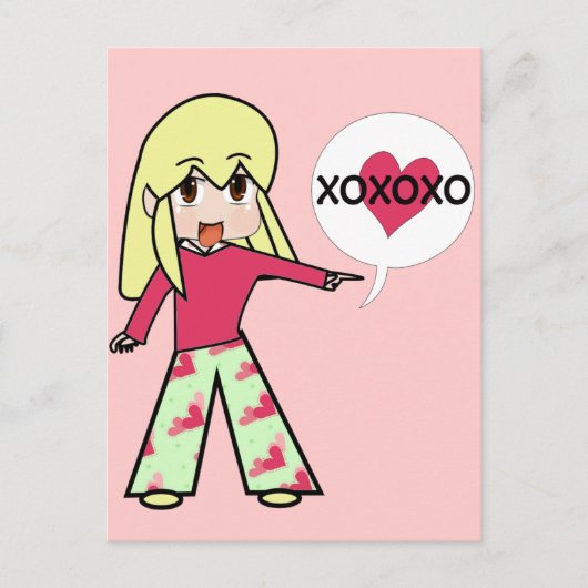 Chibi Valentine Hearts Feiertagspostkarte (Vorderseite)