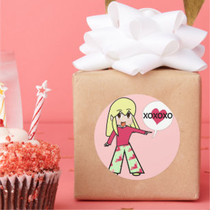 Chibi Valentine Hearts Runder Aufkleber