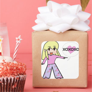 Chibi Valentine Quadratischer Aufkleber