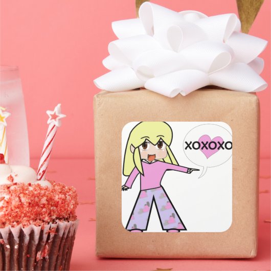 Chibi Valentine Quadratischer Aufkleber (Party)