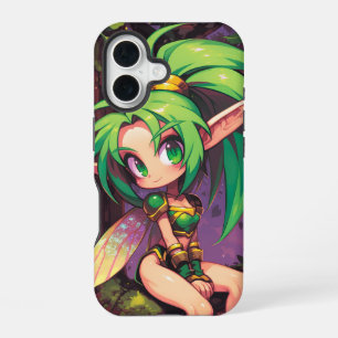 Chibi-Waldfee bei Dämmerung — Smaragdflügel iPhone 16 Hülle