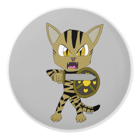 Chibi Warrior Cat Keramikknauf (Vorderseite)
