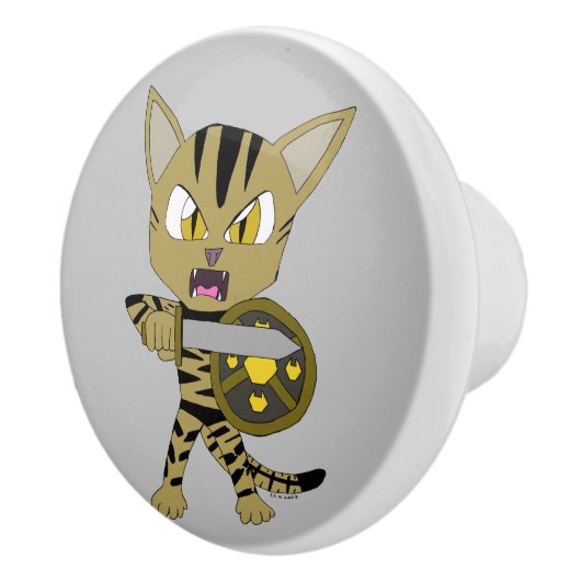 Chibi Warrior Cat Keramikknauf (Rechts)