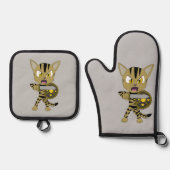 Chibi Warrior Cat Ofenhandschuh & Topflappen-Set (Vorderseite)