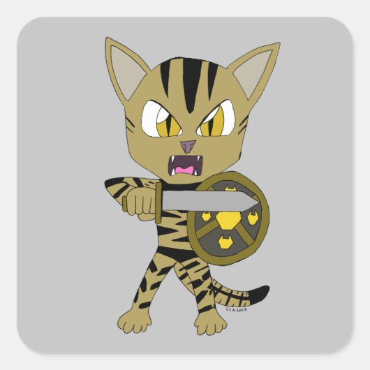 Chibi Warrior Cat Quadratischer Aufkleber (Vorderseite)