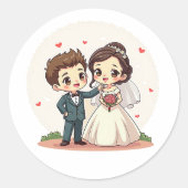 Chibi Wedding Celebration Runder Aufkleber (Vorderseite)