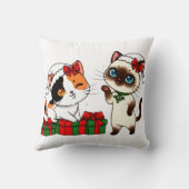 Chibi-Weihnachtskatzen mit Geschenken Kissen (Rückseite)