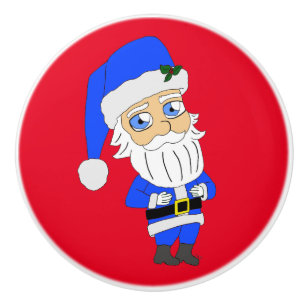 Chibi Weihnachtsmann im blauen Anzug Keramikknauf