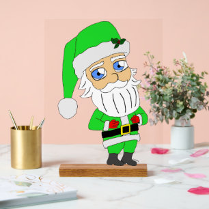 Chibi-Weihnachtsmann im grünen Anzug Acrylschild