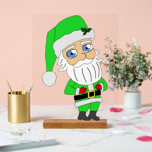 Chibi-Weihnachtsmann im grünen Anzug Acrylschild (Hochzeit)
