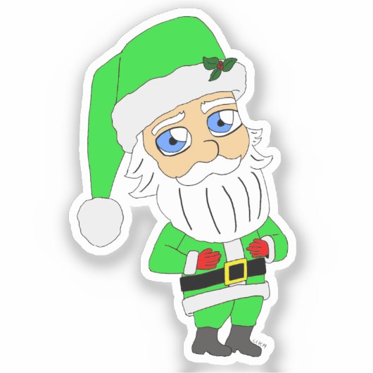 Chibi-Weihnachtsmann im grünen Anzug Aufkleber (Vorderseite)