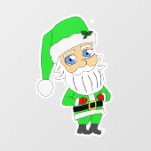Chibi-Weihnachtsmann im grünen Anzug Fensteraufkleber (Blatt)