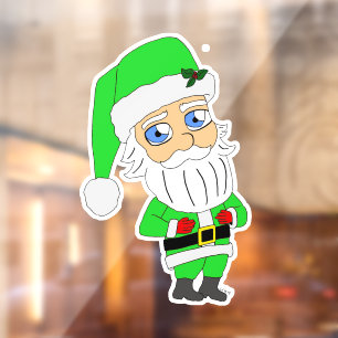Chibi-Weihnachtsmann im grünen Anzug Fensteraufkleber