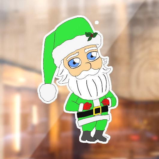 Chibi-Weihnachtsmann im grünen Anzug Fensteraufkleber (Blatt 2)