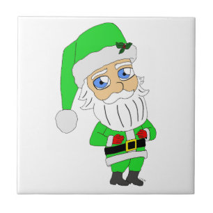 Chibi-Weihnachtsmann im grünen Anzug Fliese