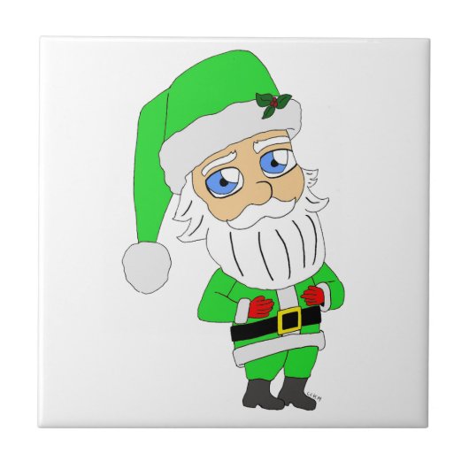 Chibi-Weihnachtsmann im grünen Anzug Fliese (Vorderseite)