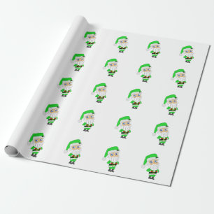 Chibi-Weihnachtsmann im grünen Anzug Geschenkpapier