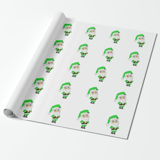 Chibi-Weihnachtsmann im grünen Anzug Geschenkpapier (Ungerollt)