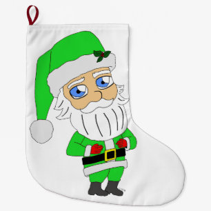 Chibi-Weihnachtsmann im grünen Anzug Großer Weihnachtsstrumpf