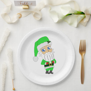 Chibi-Weihnachtsmann im grünen Anzug Pappteller